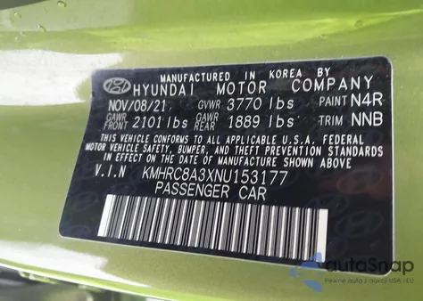 2022 Hyundai Venue Sel из США, поврежденный, VIN KMHRC8A3XNU153177